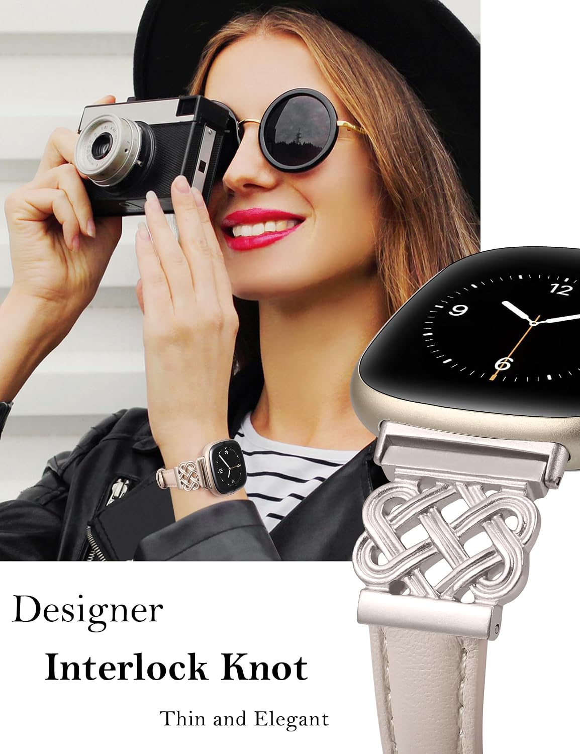 TOYOUTHS Slim Leather Band Compatible with Fitbit Versa 4 3/Fitbit Sense 2 1 Band Women, Celtic Dressy Thin Fashion Designer Premium Leather Strap for Versa 3 4 Sense 2 Smartwatch image 5