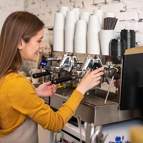 Miniatura 7 de AOZITA Tazas de café de 12 onzas con tapas, 150 juegos de vasos de papel con fundas y pajitas, vasos de papel desechables, tazas de café para