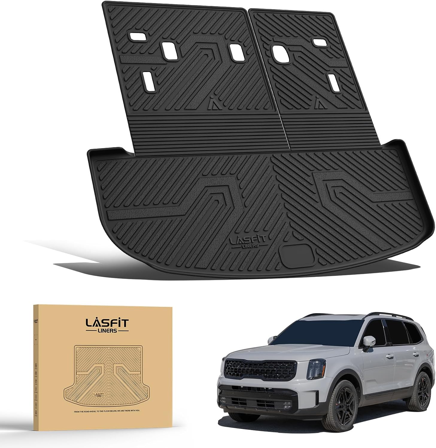 LASFIT Cargo Mat & Backrest Mats for Kia Telluride 2025 2024 2023 2022 2021 2020, All Weather TPE Custom Fit Trunk Mats & Seatback Mats Accessoires for Kia Telluride 2020-2025, Black - Image 9