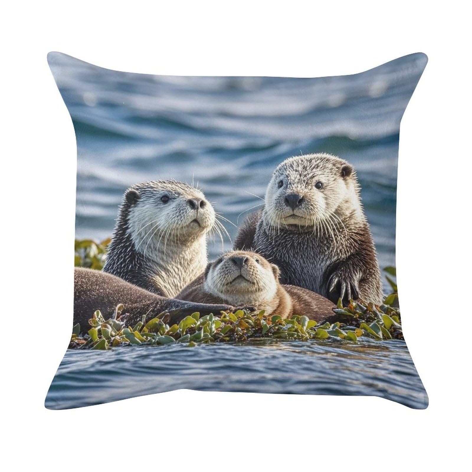 FekiLoot Sea Otters Pillow Covers Luxury Velvet Square Pillowcases Throw Pillows Case with Invisible Zipper Decorative Velvet Cushion Covers Ultra Soft Lumbar Pillow Shells