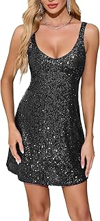Women's Glitter Sequin Dress Spaghetti Strap V Neck Party Cocktail Sparkly Mini Dress Clubwear - Buy now
