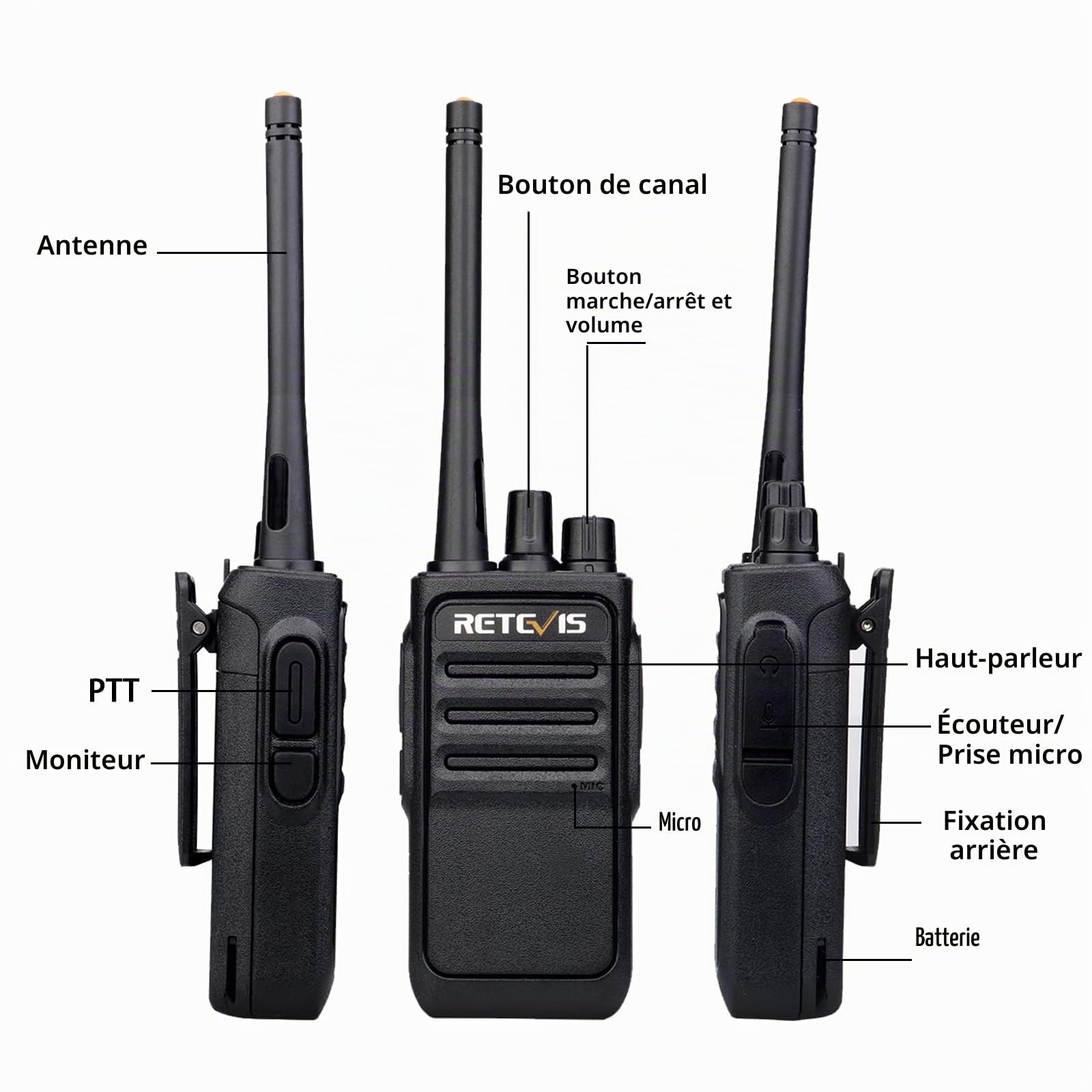 Retevis RT617 Talkie Walkie PMR446 sans Licence (5Pcs/10Pcs Option) - Longue Portée 3km, VOX, Squelch, Batterie 1200mAh Rechargeable, Compatible CE pour Ecole, Sécurité, Logistique (Noir)