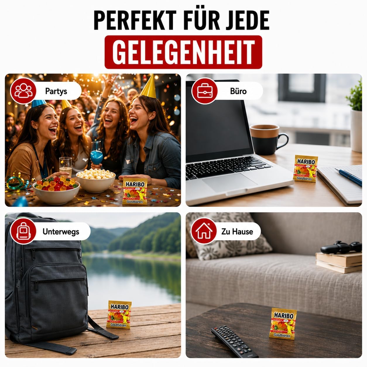 Goldbären Minis 4x100 Minibeutel (à 10g) – Fruchtgummi Klassiker im Vorratspack – Ideal für Kindergeburtstag, Büro, Schule & Gratis Notizblock