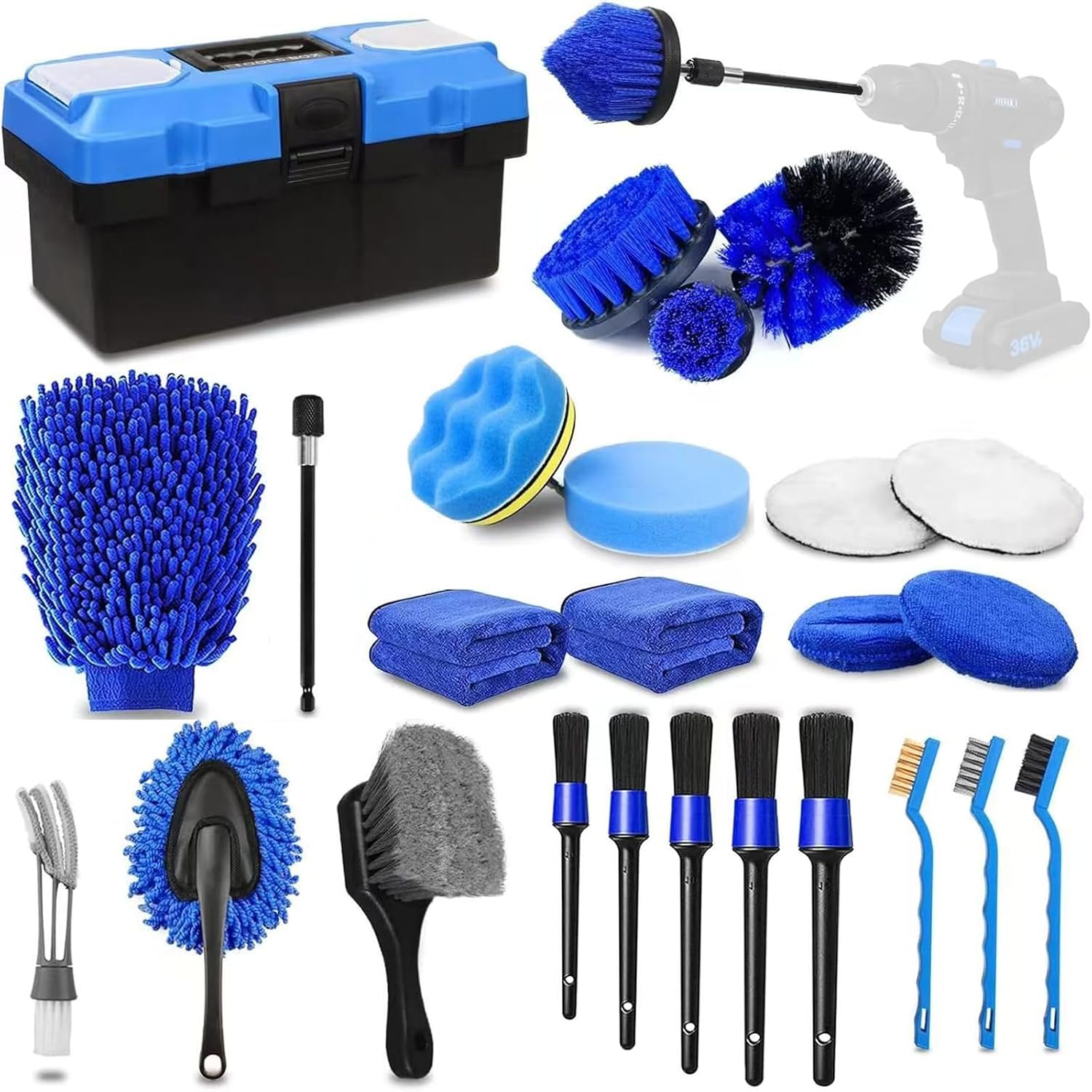 27-Piece Car Cleaning Kit, Professional Auto Detailing Tools with Microfiber Towels, Brush Set & Interior Cleaner Accessories for Car Wash, RV, Truck (Blue)