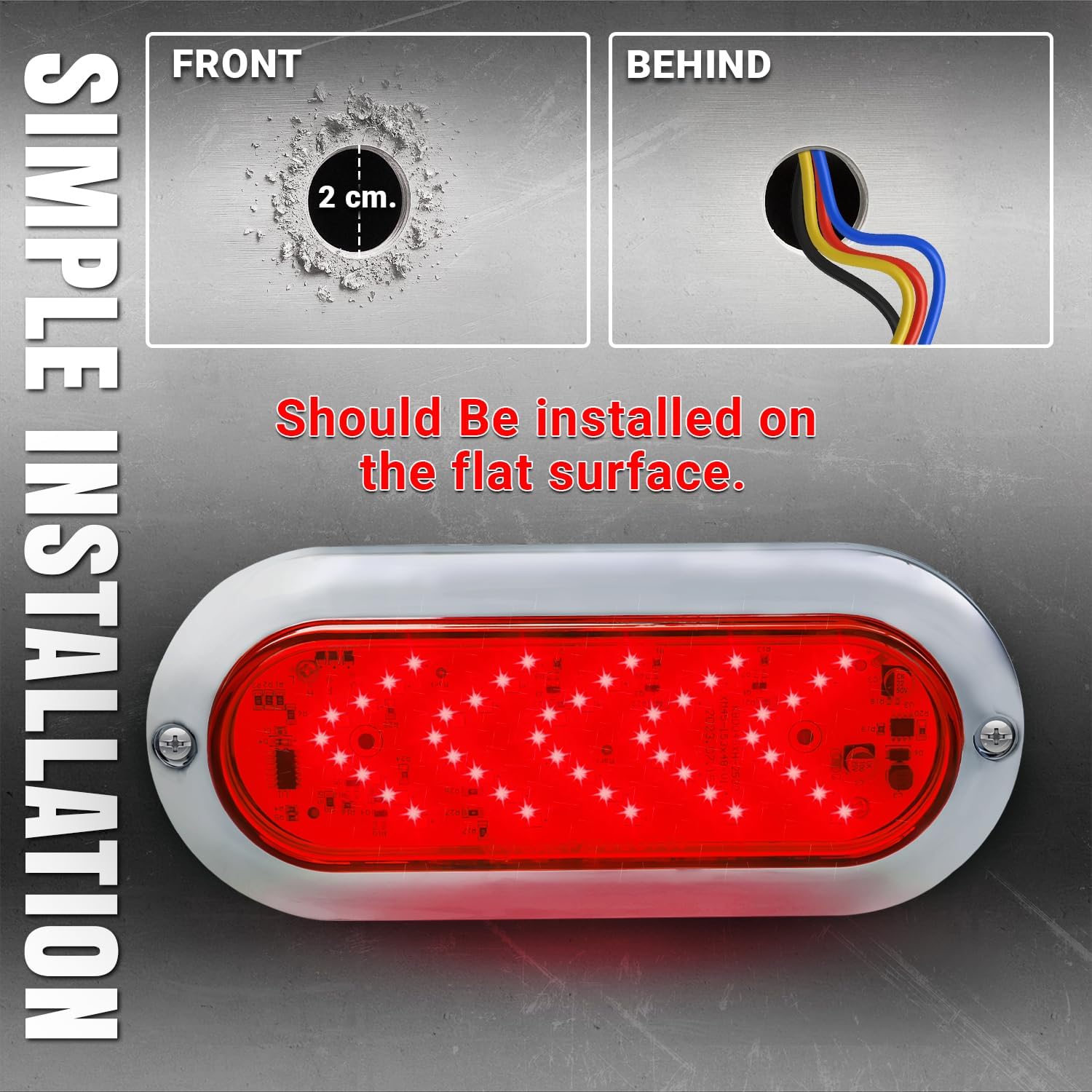 TMH 6 Inch Red Oval Sequential ARROW 45LED Pointing Light – 12V 24V DC Turn Signal Tail Indicator Marker Light with Chrome Bezel, Sealed Waterproof for Truck, Trailer, Dump Truck, Bus – 2 Pack