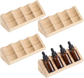 Hoteam 4 Pcs 4 Grids Wooden Essential Oil Storage Organizer, Wood Color | Wood Bottles Stand Holder Drawer for 5/10/15/20ml Tabletop Countertop Perfume Display Rack Shelf