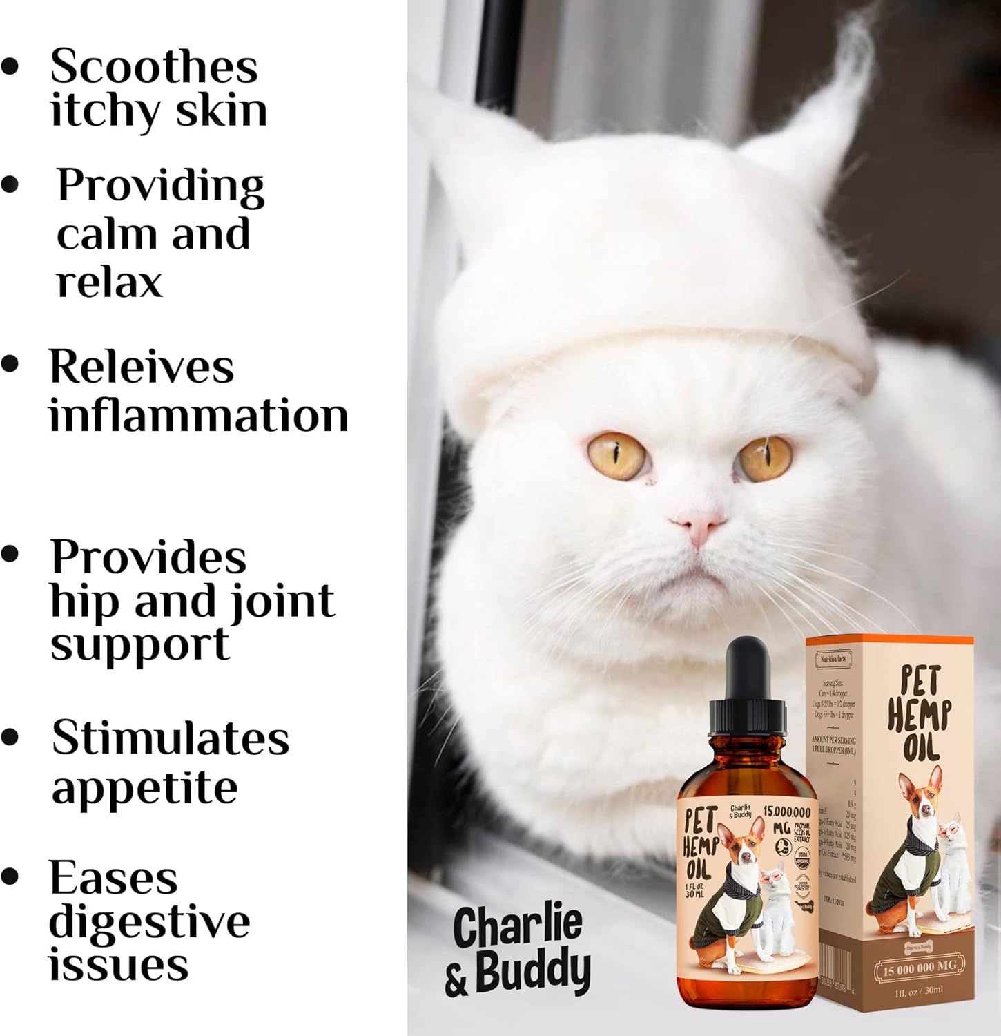 Hemp Oil Dogs Cats - Anti-Anxiety, Arthritis, Seizures, Pain Relief - Hip Joint Health - 100% Organic Calming Drops - Omega 3, 6, 9 & Vitamins B, C, E : Pet Supplies