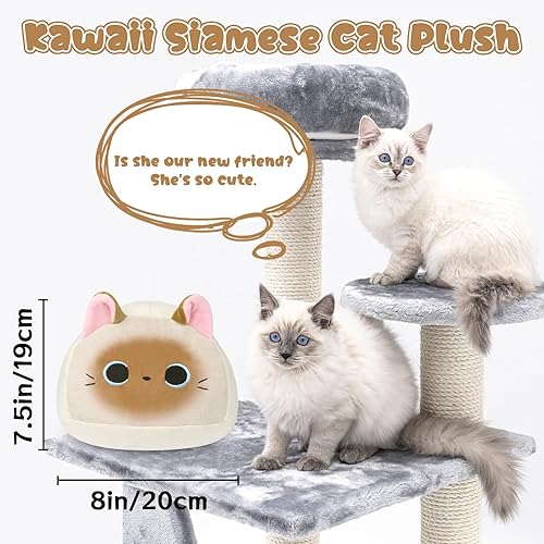 Miniatura 5 de JIZWPOOM Peluche de gato siamés de 8 pulgadas, lindo juguete de peluche de gato siamés suave, peluche para los amantes de los gatos