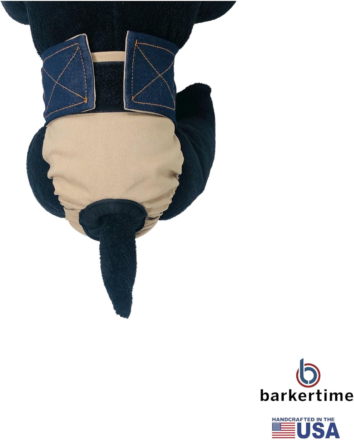 Denim on Beige Dog Diaper, S, with Tail Hole - Made in USA