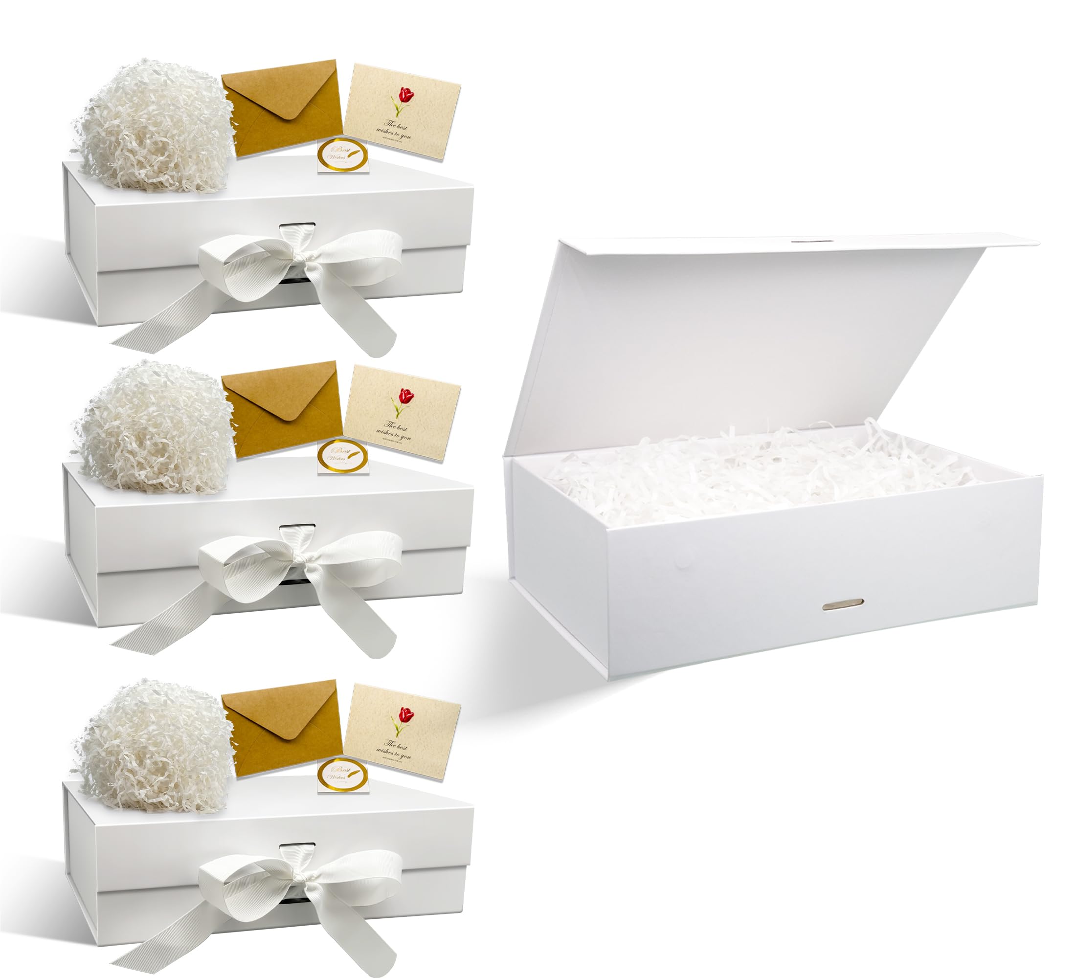 RUIXUE White Gift Box 3 Packs 22x19x8 cm,Gift Boxes with Lids Greeting Cards and Shredded Paper,Gift Boxes for Presents,Suitable for Gift Wrapping Birthday Wedding Christmas. (White-S3, 22x19x8cm)