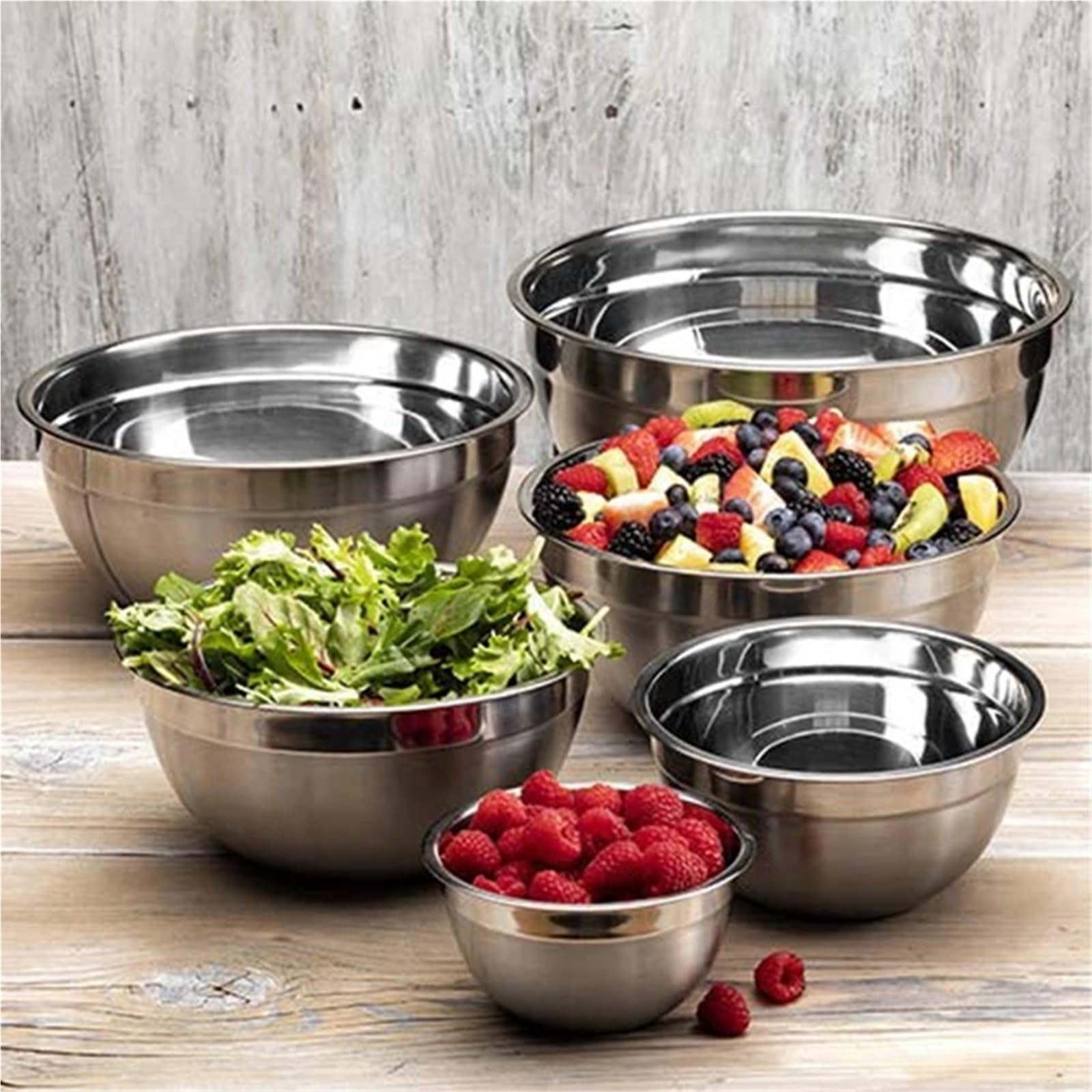 Cuenco de acero inoxidable Juego de 6 cuencos acero inoxidable 1,5 a l capacidad, for mezclar, cocinar, ensaladeras y almacenar verduras alimentos