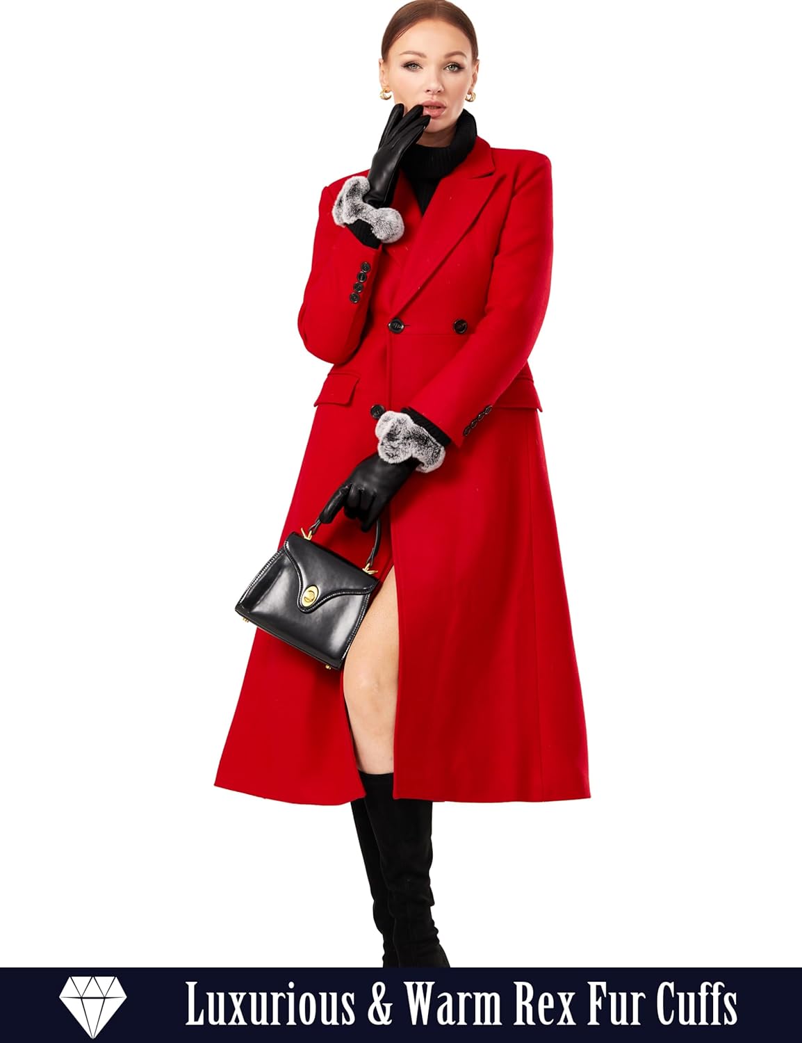 VIKIDEER Elegant Super Warm Fur Lined Gloves Women Leather Gloves Rabbit Fur Lining and Cuffs Touchscreen Driving
