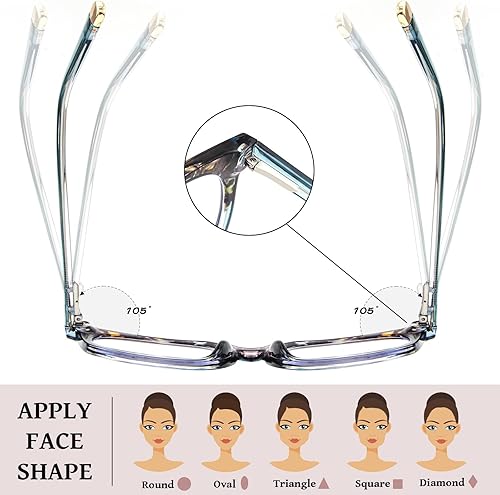 Miniatura 4 de bullabulling Paquete de 3 lentes de lectura cuadrados estilo Oprah con bisagra de resorte, bloqueo de luz azul, para mujer