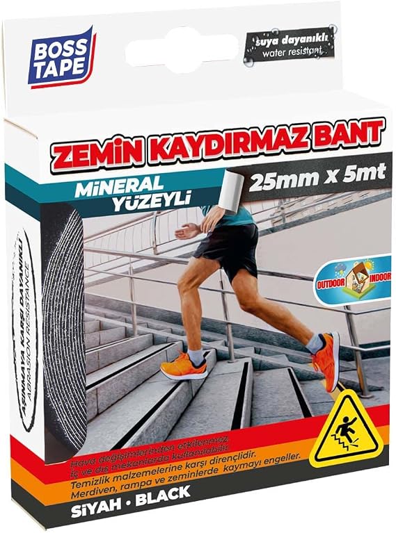 Boss Kaymaz Yüzey Merdiven Kaydirmaz Bant, 25 mm x 5 m, Siyah