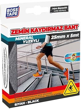 Boss Kaymaz Yüzey Merdiven Kaydirmaz Bant, 25 mm x 5 m, Siyah