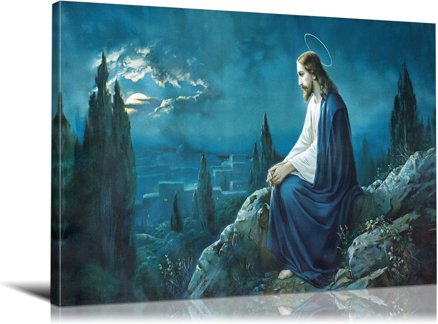 YOUHONG Modern Jesus Christ Wall Art The Prayer of Jesus in The Gethsemane Garden Canvas Art Decor Christian Framed Wall Art Ready to Hang for Living Room Decor (12''H x 18''W)