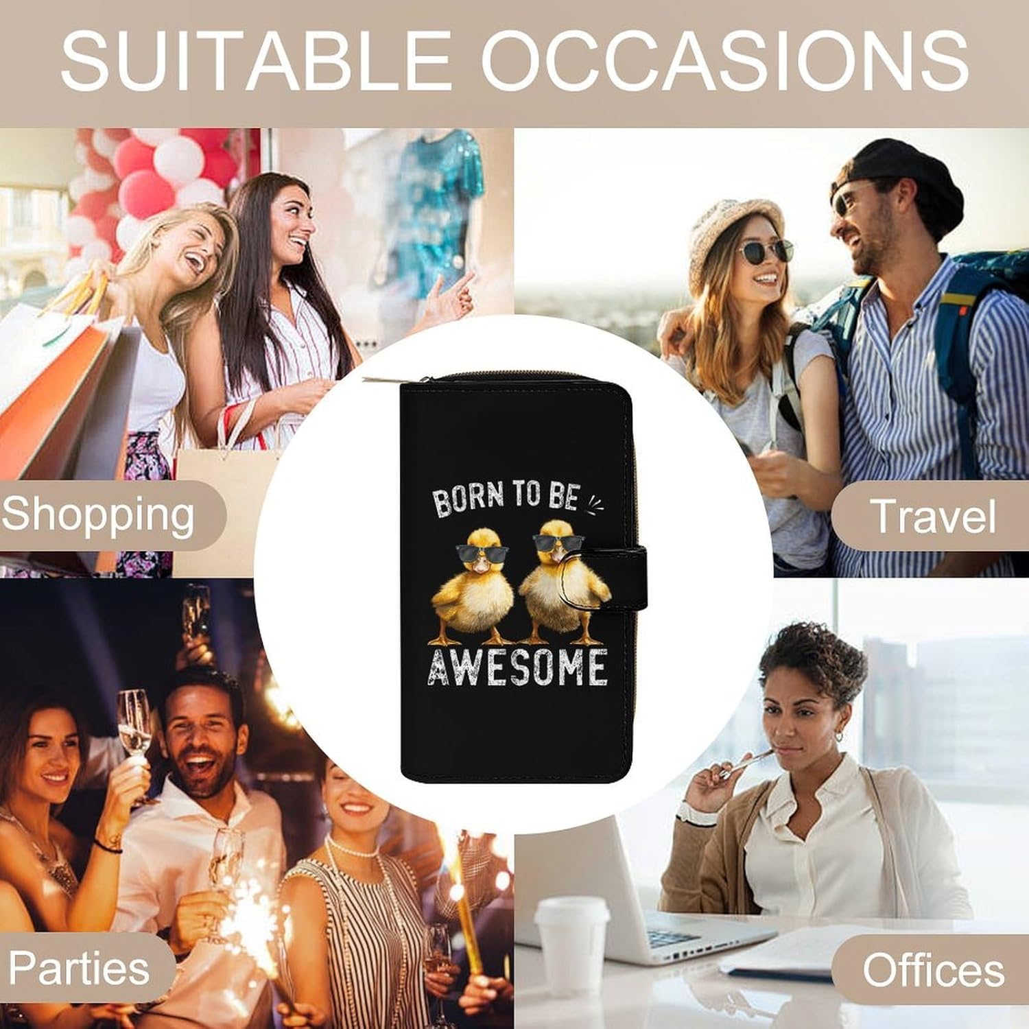 Born To Be Awesome Duck Womens Wallet for Men Slim Purse Clutch Handbag with Card Holder