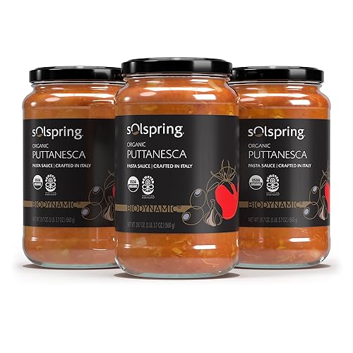 Dr. Mercola Solspring Biodynamic Organic Puttanesca - Salsa italiana para pasta, 3 frascos, aproximadamente 4.5 porciones por frasco (19.7 onzas por