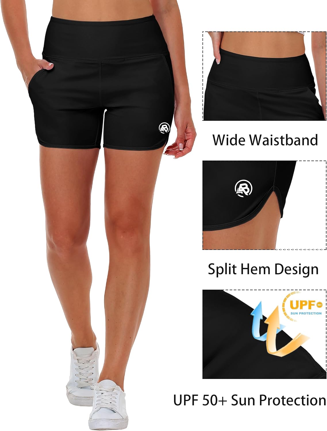 AOBUTE Womens High Waisted Swim Board Shorts UPF 50+ Quick Dry Swim Trunks with Pockets - Image 5