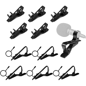Pack of 10 Black Mini Lavalier Lapel Collar Clip Mic Microphone Holder Handle Metal Microphone Mic Clips Clamps for Interview Meeting Lectures Online Chat Style 2