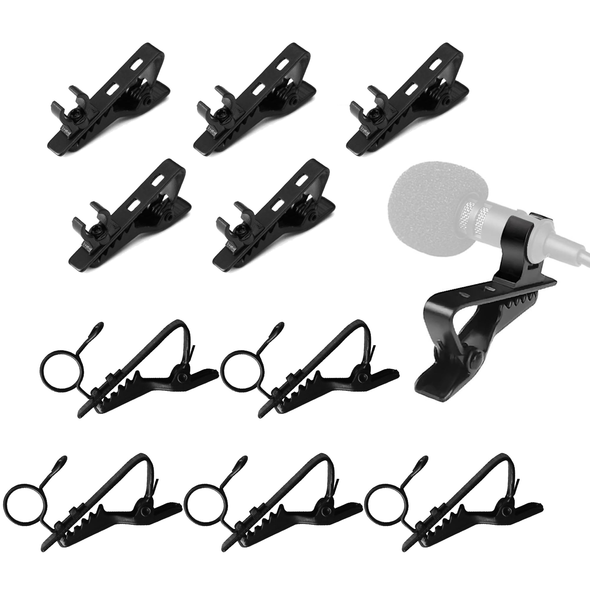 10 Stücke Schwarz Mini Lavalier Revers Kragen Clip Mic Mikrofon Halter Griff aus Metall Mikrofon Mic Clips Klemmen Für Interview Meeting Lectures Online Chat Geeignet (Stil 2)