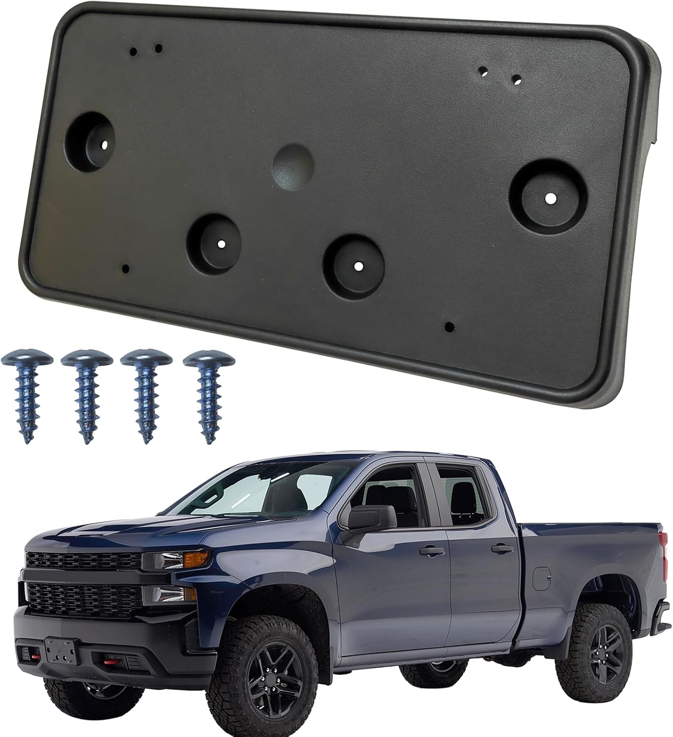 Front Bumper License Plate Frame Bracket Holder Compatible with Chevrolet Silverado 1500 2019 2020 2021 2022 Replacement for GM1068200 84428905