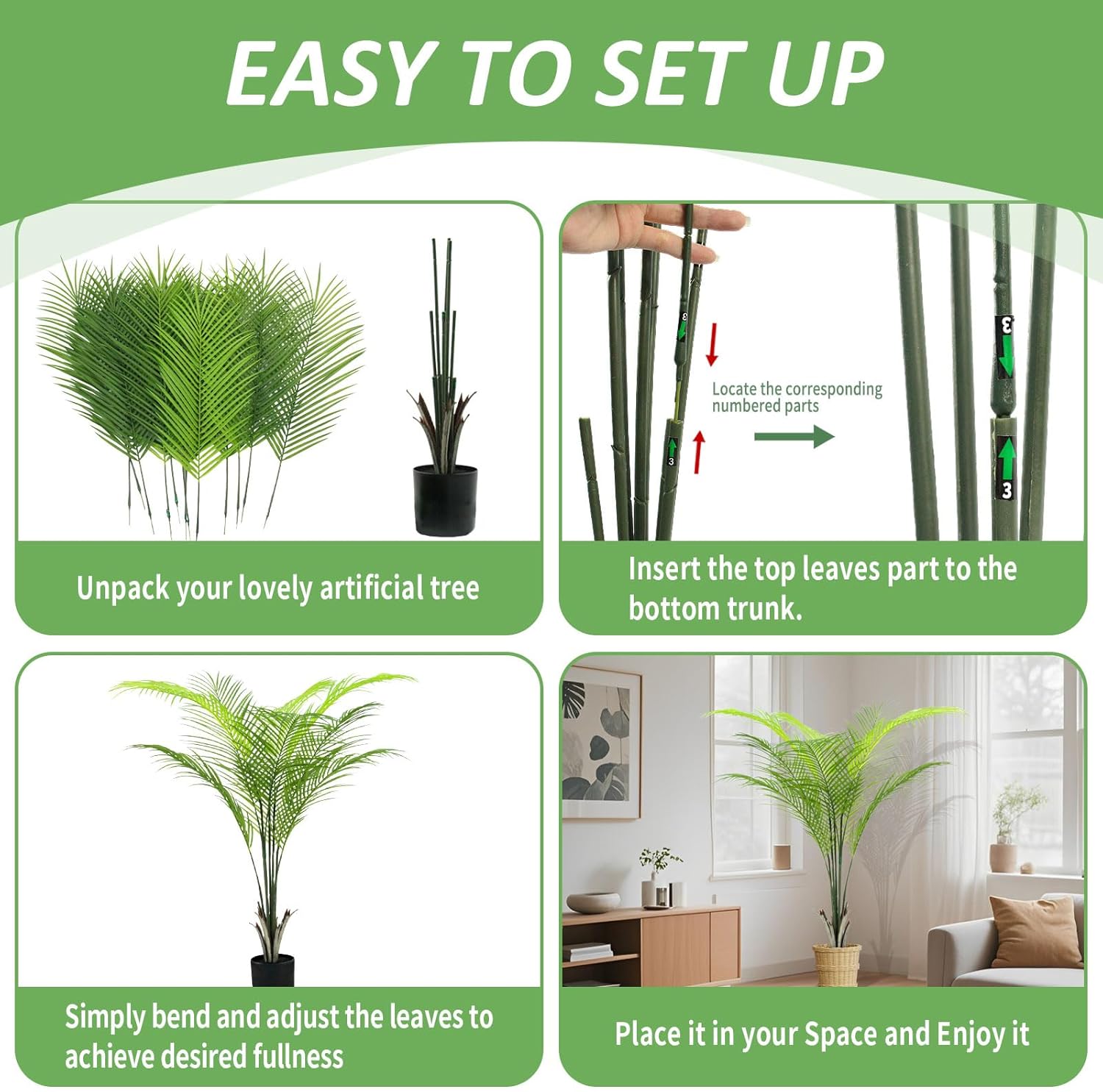 4FT Artificial Palm Tree – Realistic Faux Tropical Trees with UV-Resistant Leaves, Maintenance-Free Indoor Outdoor Palm Plant for Home Office Patio Décor