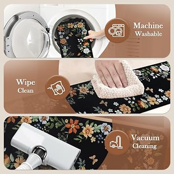 OJIA Stair Treads Non-Slip Carpet Stair Treads for Wooden Steps Indoor | 15PCS 30x8 Floral Stair Runner Stair Mats Staircase Step Treads for Kids, Elders and Dogs, Stair Covers, Black