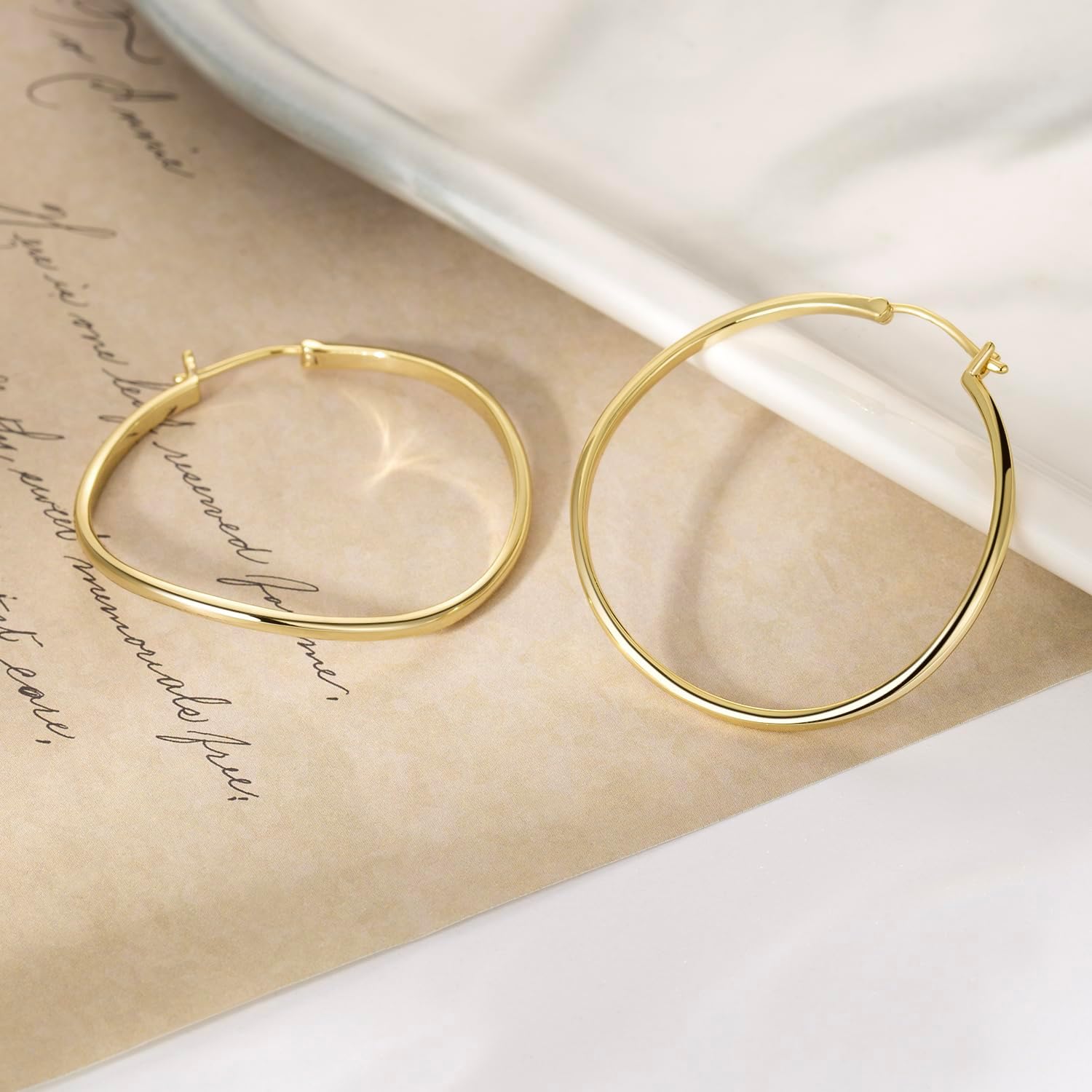 14K Gold Hoop Earrings for Women Large 14K Gold Earrings for Women Hoops Earring Elegant Twisted Big Womens Earring 40mm - Image 5