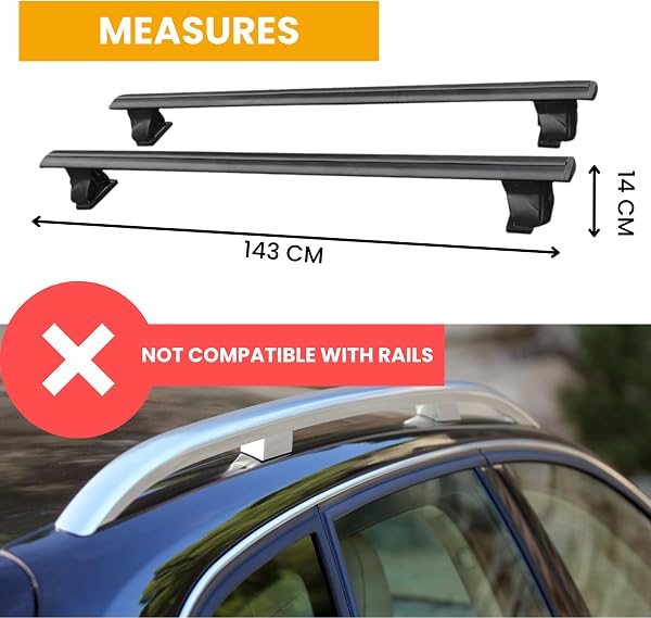 Barras de Techo para Coche sin Rieles. Baca Portaequipajes para Viajes. Ajuste Integrados al Techo del Coche. Barra Portátil para Transportar. - 3