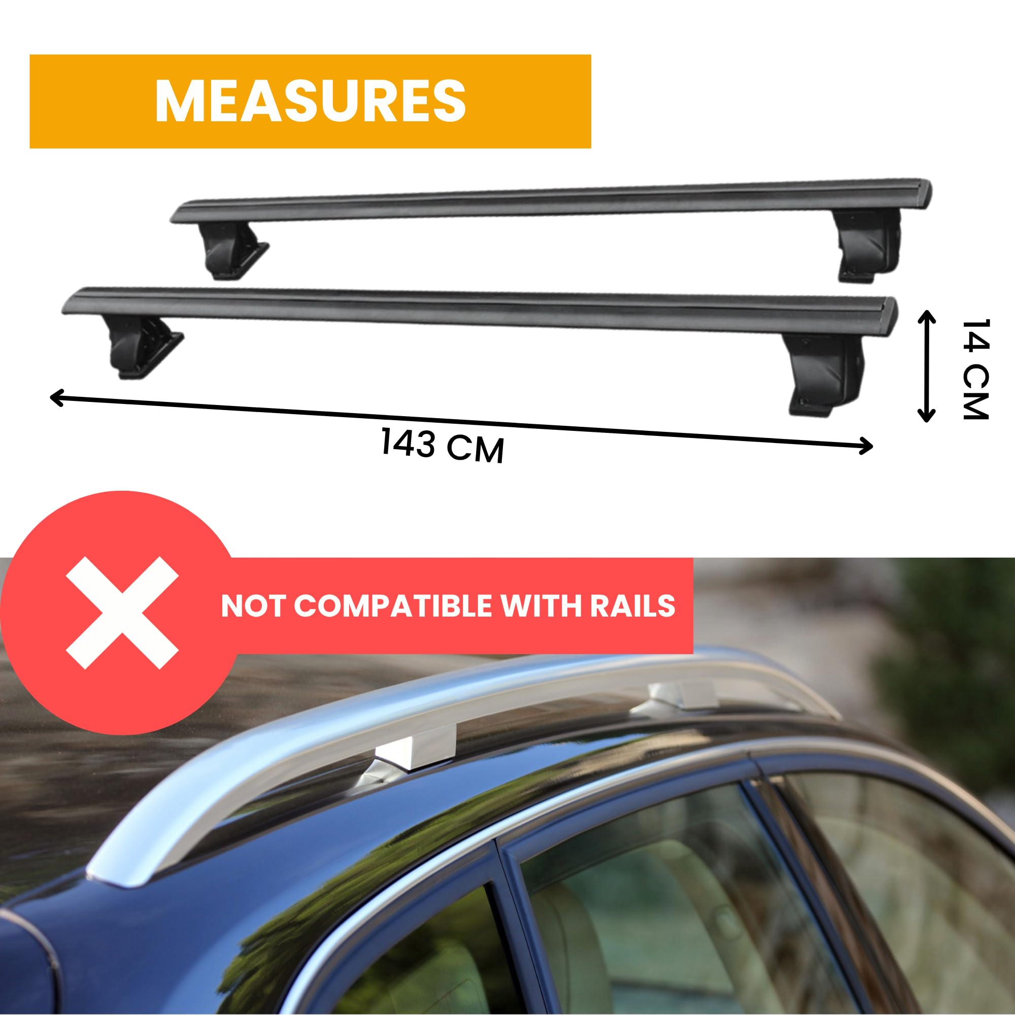 Barras de Techo para Coche sin Rieles. Baca Portaequipajes para Viajes. Ajuste Integrados al Techo del Coche. Barra Portátil para Transportar.