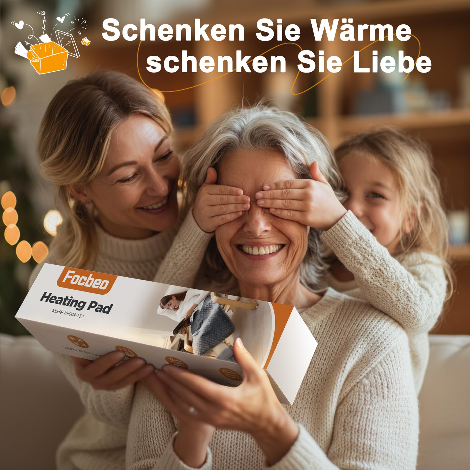 Focbeo XXXL Heizkissen mit Abschaltautomatik (80 x 60 cm), Wärmekissen elektrisch mit 6 Temperaturstufen & 4 Zeiteinstellungen für Rücken, Schultern, Bauch, Beine, Schnellaufheizung, Maschinenwaschbar