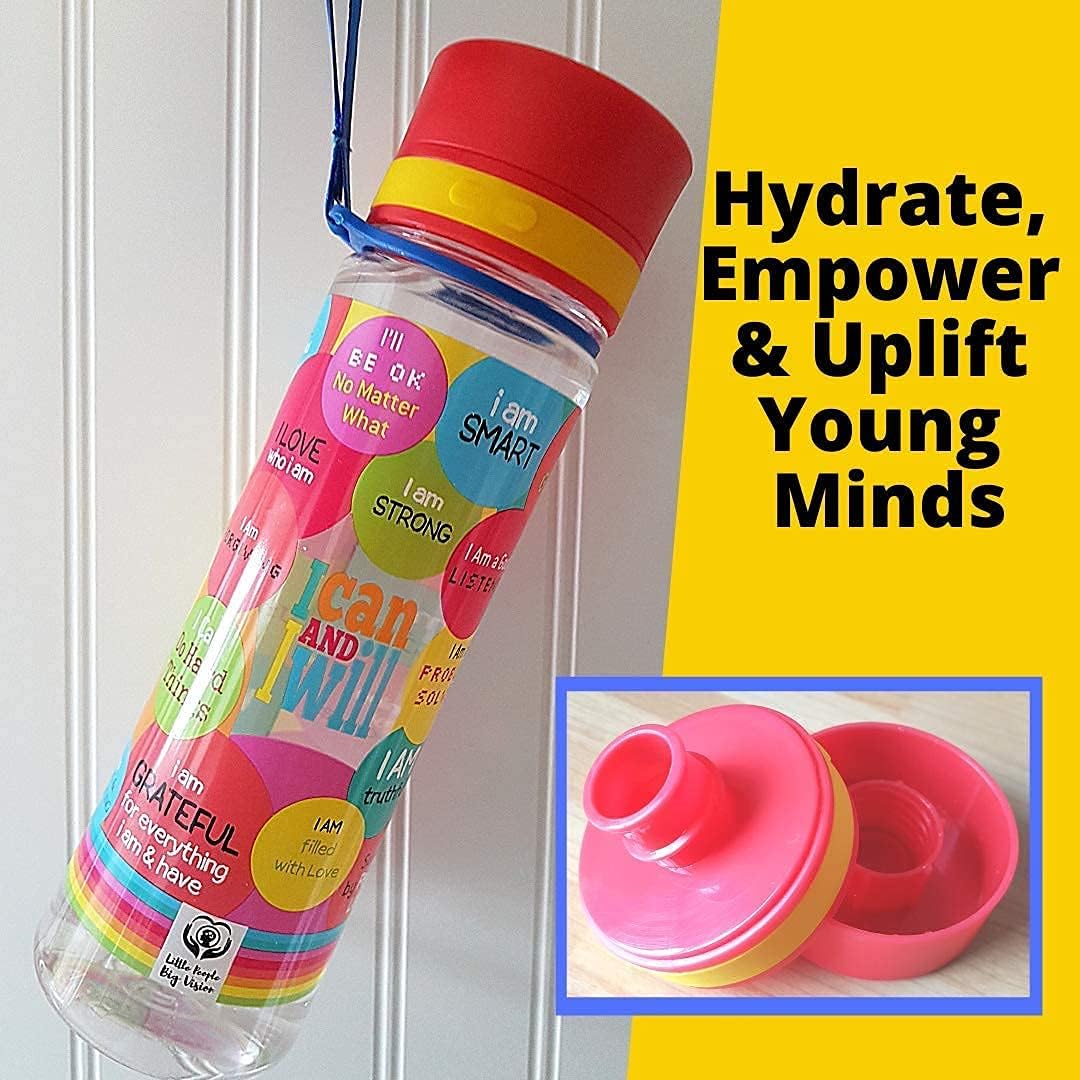 Water Drink Bottle Kids Childrens BPA Free Sports Best School Reusable Motivational Affirmations Leakproof Shatterproof 600ml Carry Loop Slim Tritan Plastic Boys Girls - Image 5