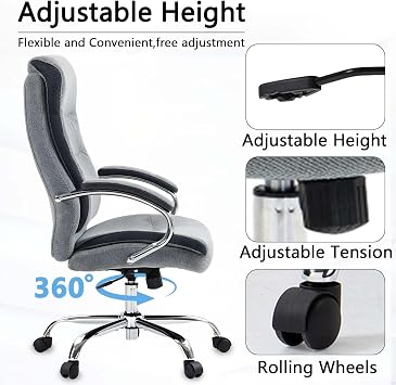 Big and Tall Office Chair 300 + lb Capacity, High Back Office Chair with Wheels/Arms/Lumbar Support, Adjustable Height Managerial Chairs & Executive Chairs
