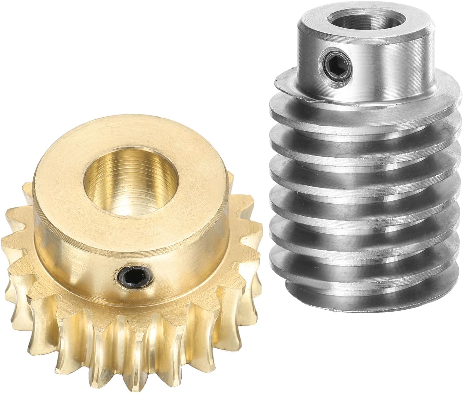 uxcell Worm Gear Set 20T 1.5 Module 20:1 Deceleration Ratio, Right Rotation Drive Gear Box Wheel Deceleration Transmission Parts (Brass Gear-12mm Bore, #45 Steel Rod 10mm Bore)