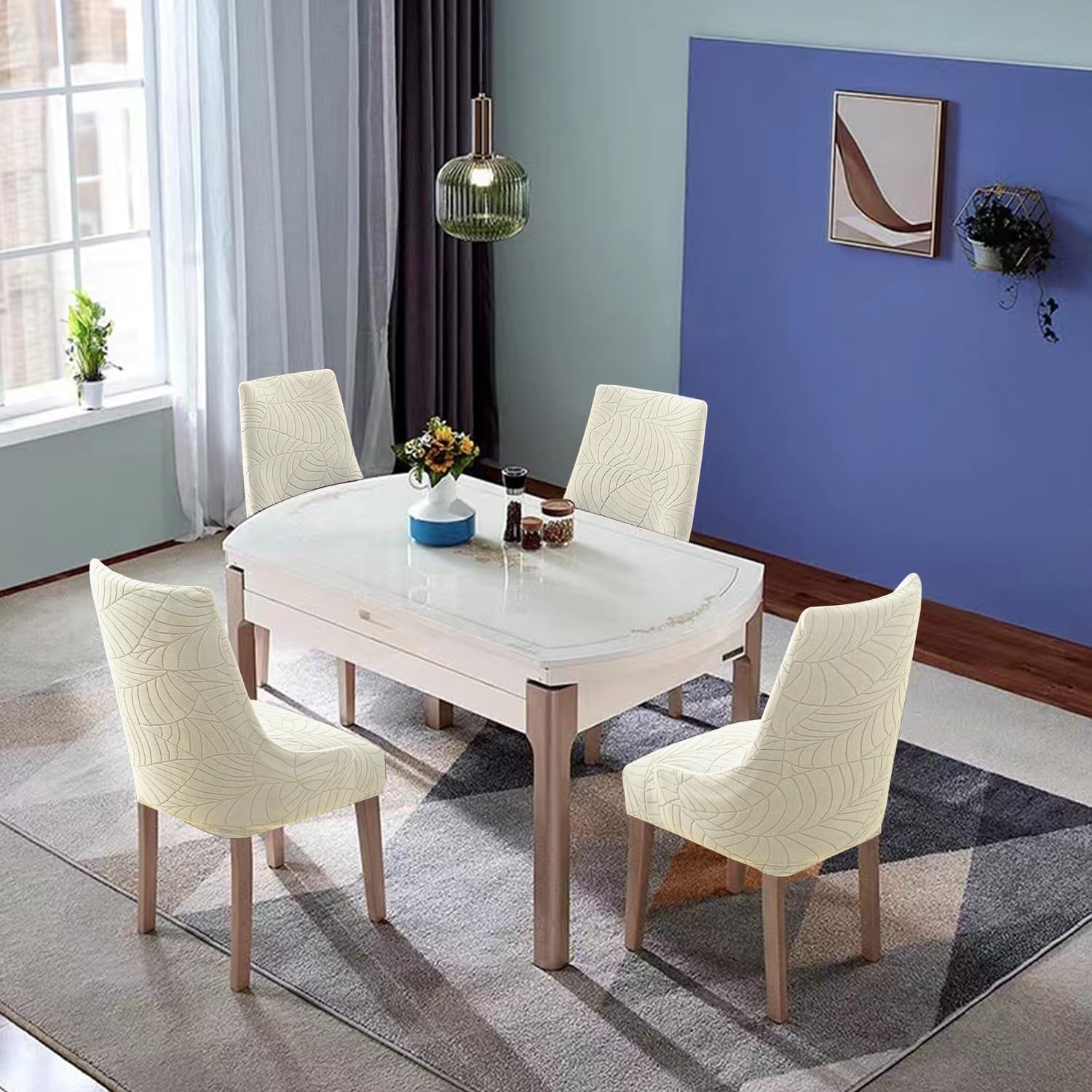 Wingback Side Chair Cover Stretch Dining Chair Covers Slipcovers Sloping Arm Chair Protector Cover Washable Upholstered Arm Dining Chair Cover for Dining Room Banquet Home Decor (A-beige, 6PCS)