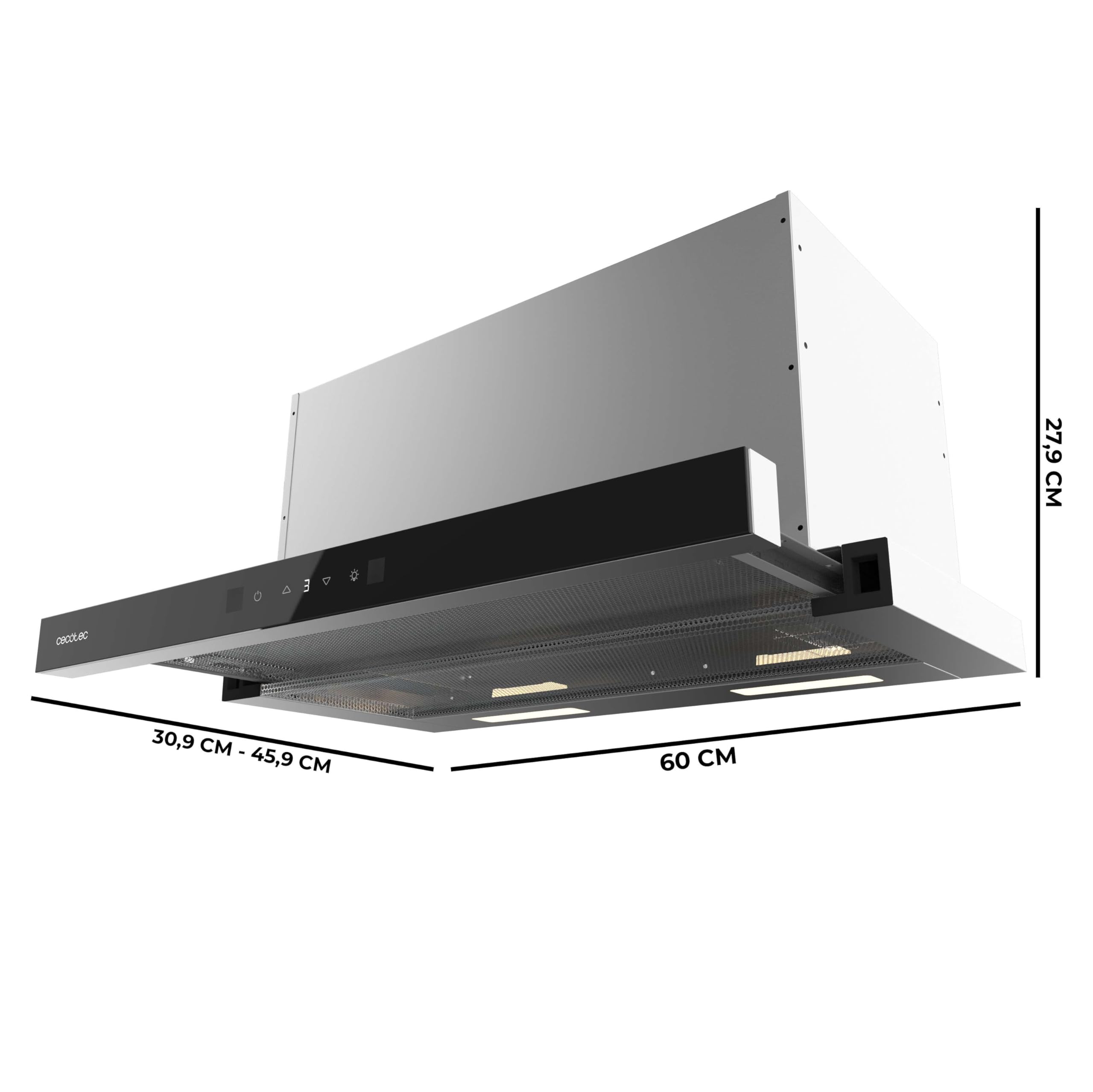 Cecotec Campana Extractora Telescópica Bolero Flux TLT 605501 Glass Black A++. 60cm, 606,4m³/h de succión, Control Táctil Invisible, Control Táctil y Movimiento, Función Booster — view 2