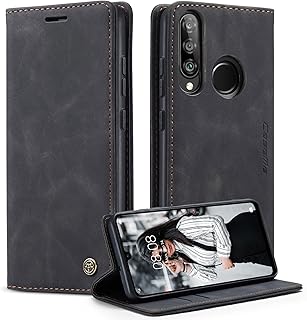 Funda para Huawei P30 Lite, Funda Plegable de Piel Premium, Funda con Tapa magnética, Tarjetero, función Atril, Funda para P30 Lite de 6,15 Pulgadas, Color Negro