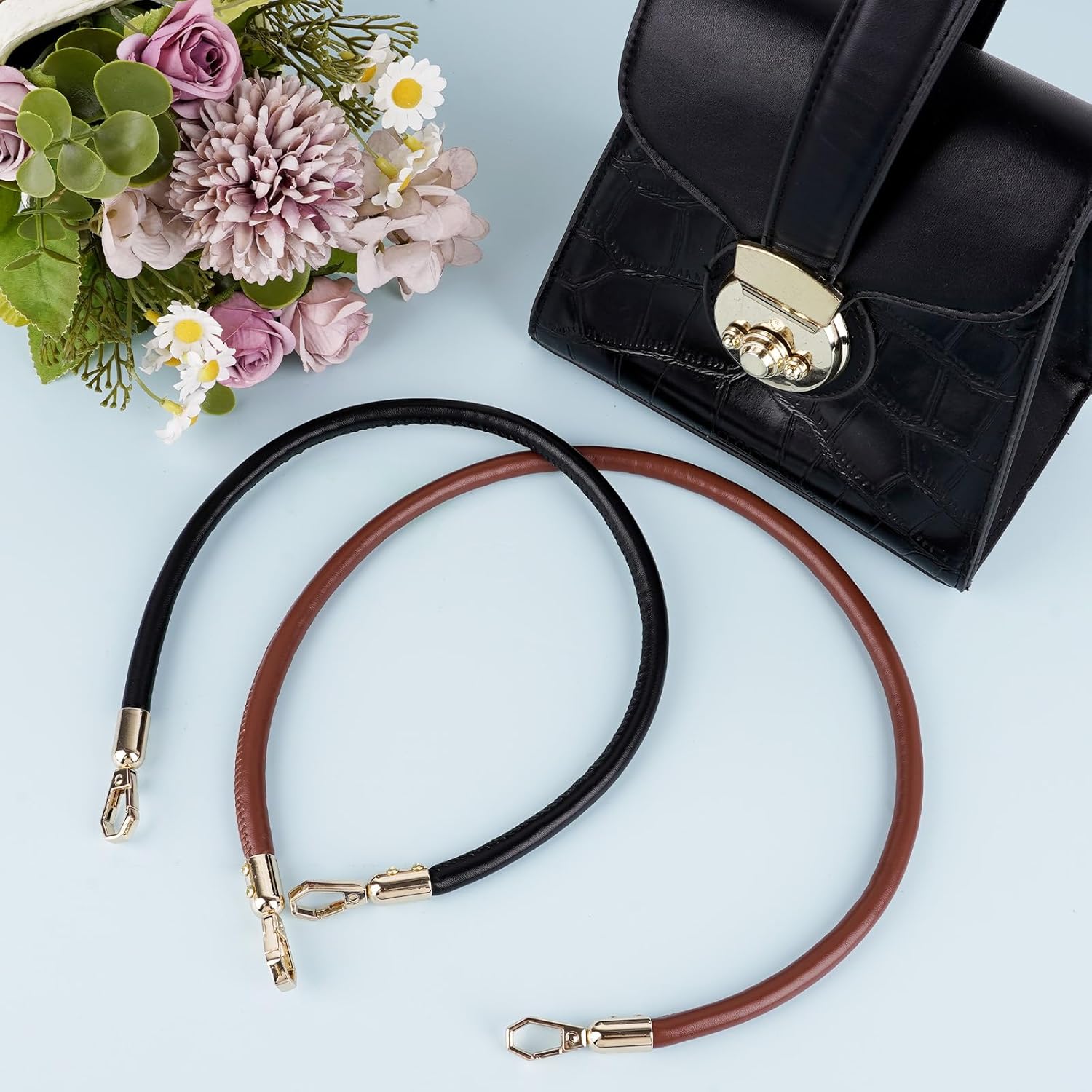 2 Pcs Vegan Leather Handbag Tote Bag Handles Replacement, 50CM/60CM Shoulder Bag Purse Straps for Women - Image 4