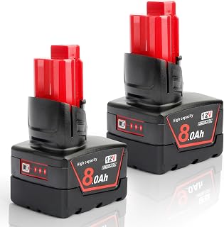 2 Pack M12 12V 8.0Ah Li-ION Replacement Battery Compatible with Milwaukee 12V Cordless Power Tools, 8000mAh Batteries for 48-11-2401 48-11-2402 48-11-2411 48-11-2460