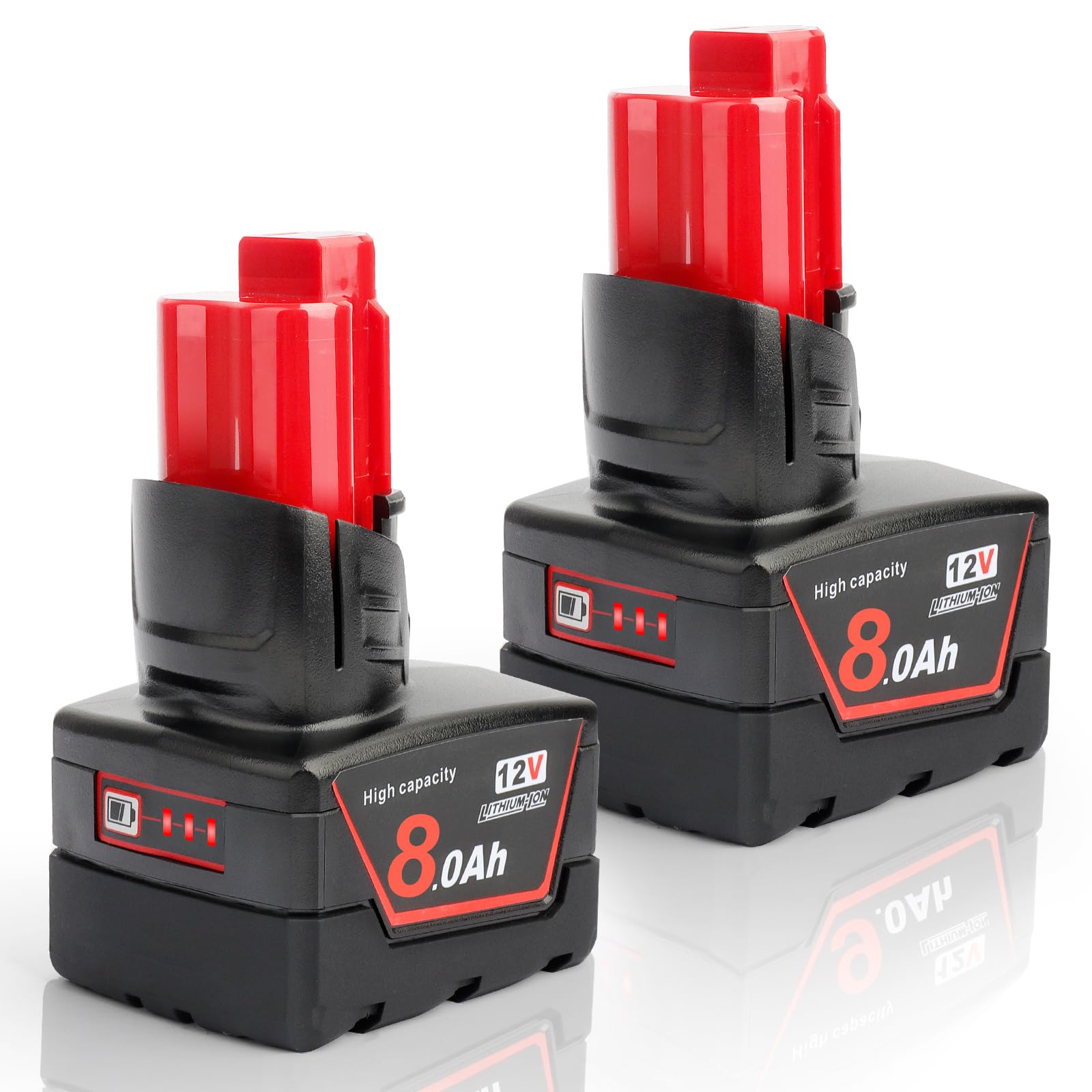 Powarobor 2x M12 12V 8.0Ah Batteria Compatibile Con Milwaukee 12V Utensili | 8000mAh,con indicatore LED,Batteria di ricambio per Milwaukee XC 48-11-2402, 48-11-2420, 48-11-2460