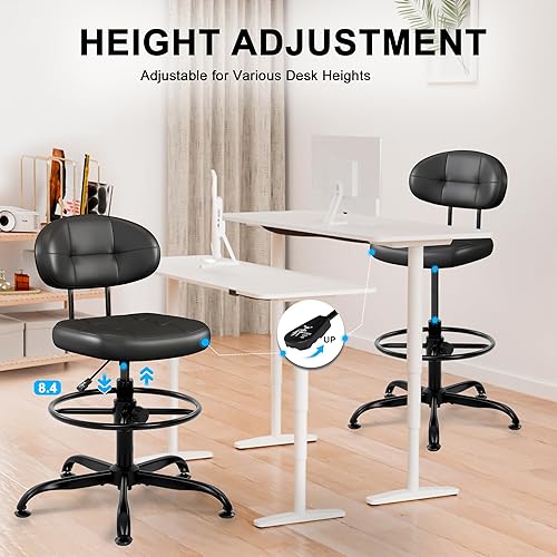 Vista 5 de Silla de Dibujo Misolant sin Brazos, Silla de Oficina Alta sin Ruedas con Anillo de Reposapiés para Escritorio de Pie, Silla Ejecutiva Pequeña