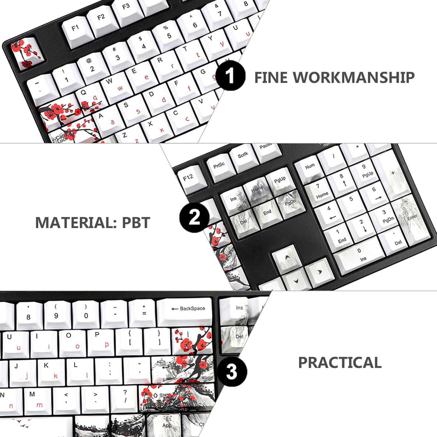 128pcs Pbt Dye Sublimation Mechanical Keyboard Keycaps Set with Chic Pattern, Replacement Keycaps for PC Keyboards, Suitable for Gamers and Typists, Standard Profile, Sturdy