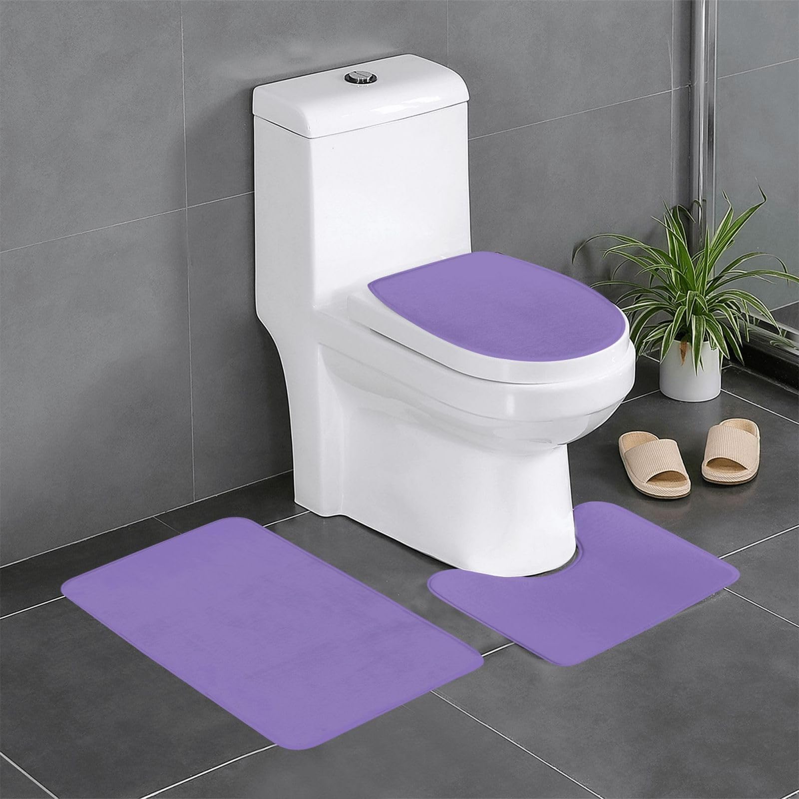 Tapis de salle de bain antidérapants lot de 3 violet pour wc et coiffeuse