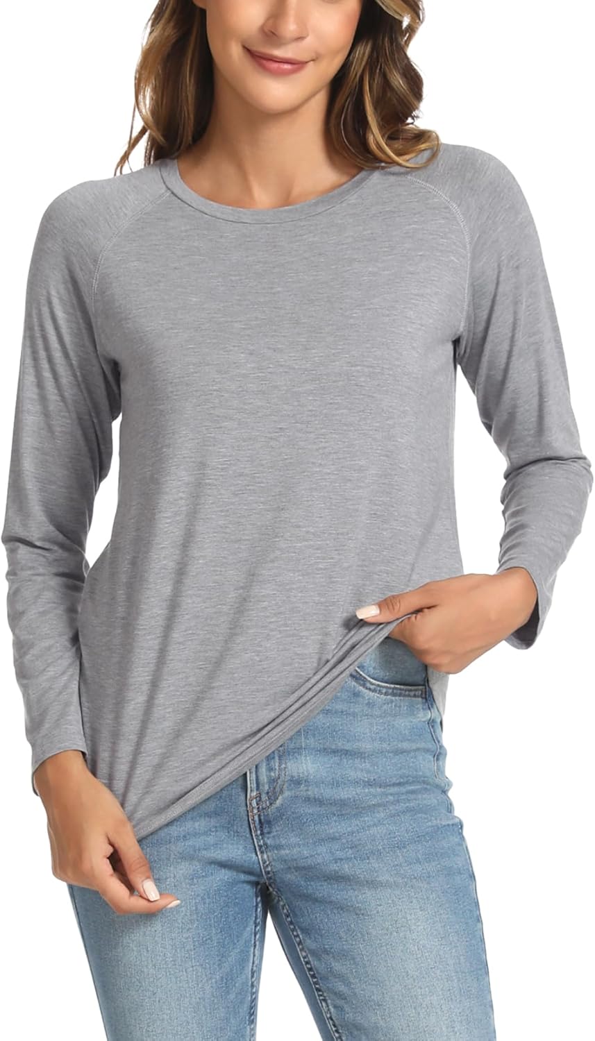 GYS Bamboo Viscose Pajama Tops for Women Long Sleeve Tees Crew Neck Sleep Shirt