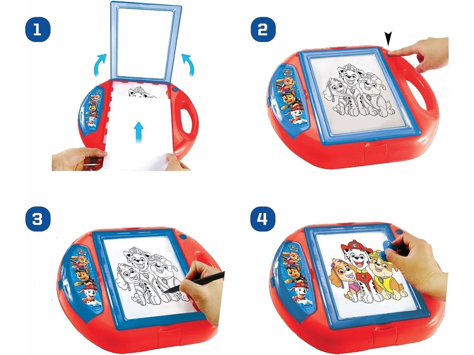 Lexibook, Paw Patrol, Proiettore da Disegno, 4 assorbenti, 10 Modelli, Schermo Luminoso, 1 Penna Inclusa, Giocattolo Artistico e Creativo per Ragazze e Ragazzi, Rosso/Blu, CR310PA | 4 timbri, 10 stencil, 1 matita, display luminoso, giocattolo creativo, pe