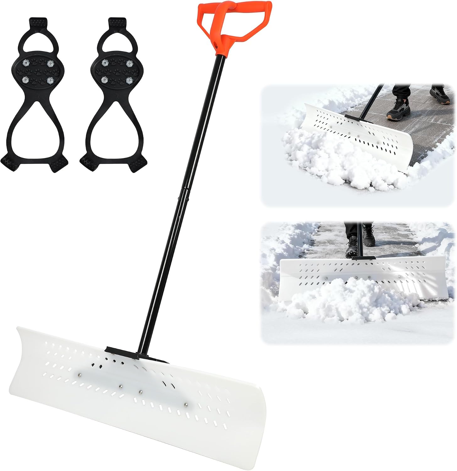 ORIENTOOLS Snow Shovel with Wheels for Driveway, Heavy Duty Snow Pusher with 6" Wheels and 26" Wide Blade for Efficient Snow Removal, Back Saver Snow Pusher Efficient Remover Tool for Doorway Sidewalk