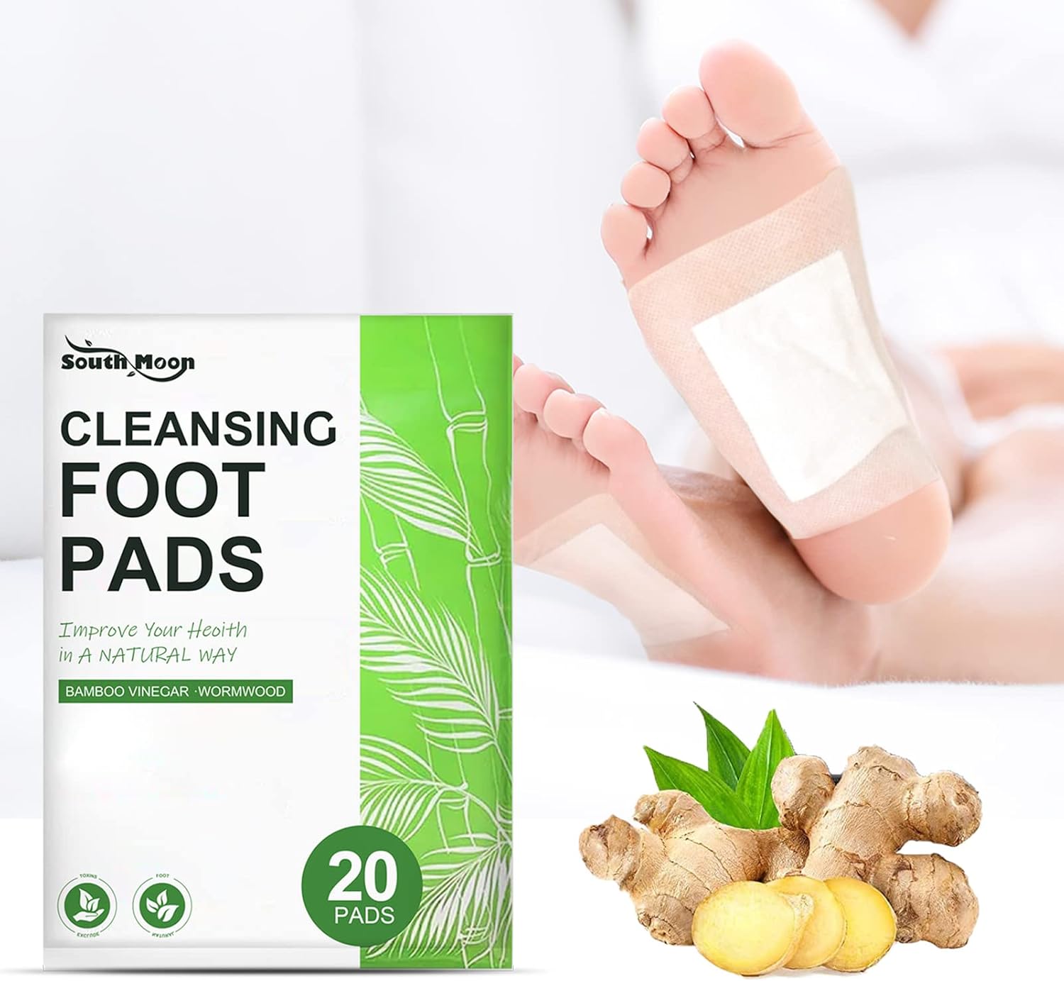 20PC Cleansing Foot Pads, Anti Swelling Ginger Detoxing Patch, Detox