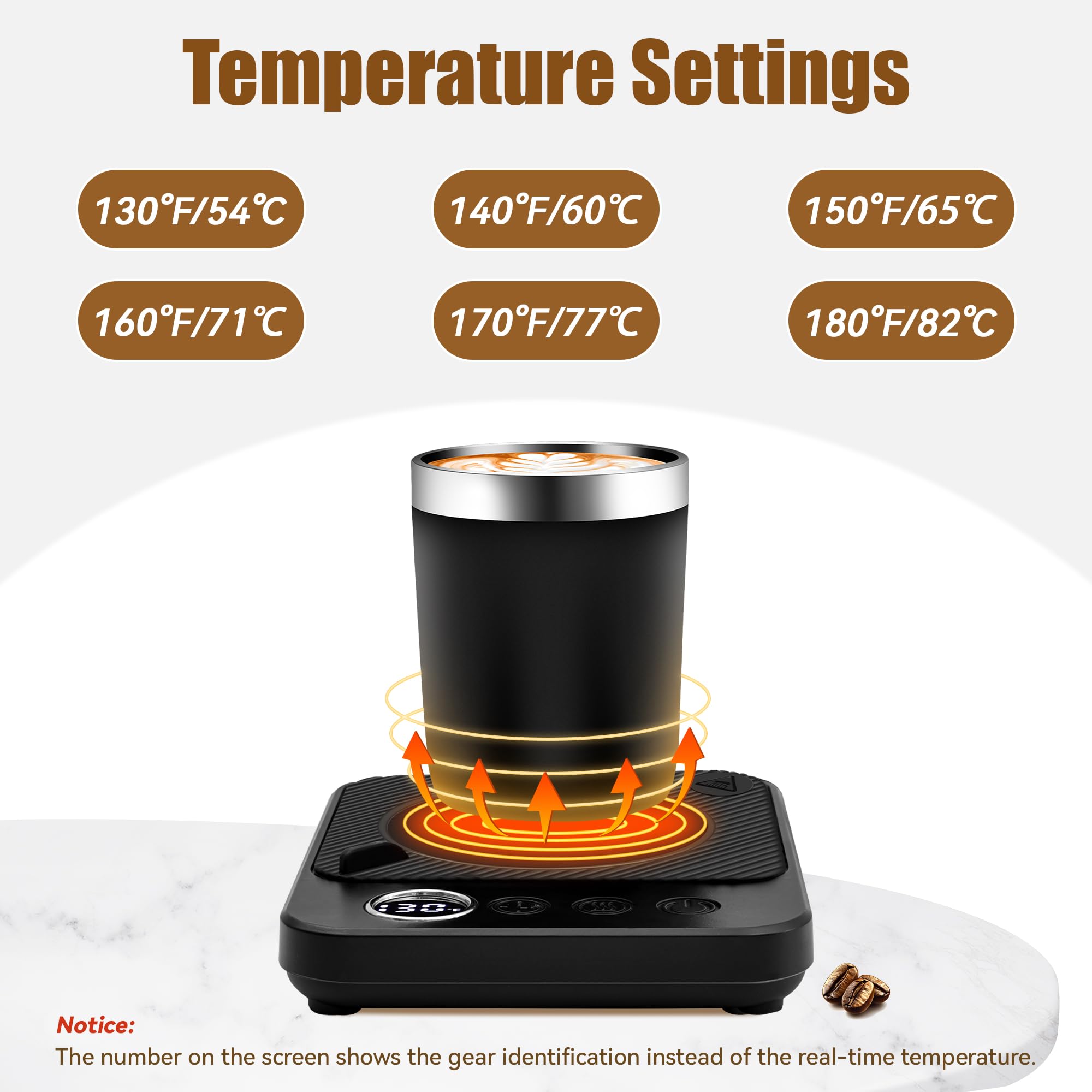 Calentador de taza de café de 13 onzas y popote de acero inoxidable, calentador eléctrico de taza inteligente de 36 W, 6 ajustes de temperatura, temporizador de 12 horas, regalos para mujeres y 6