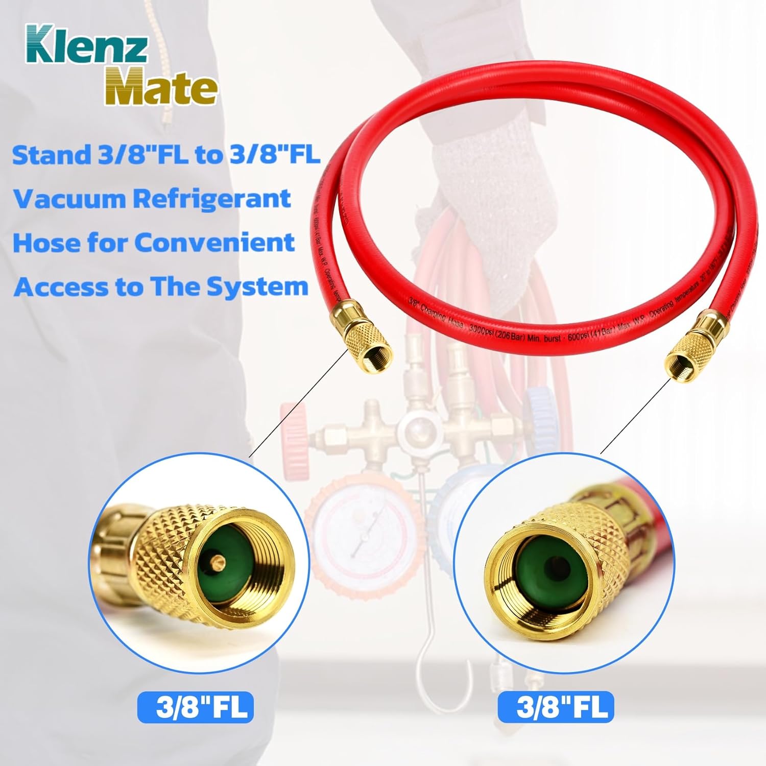 2026 Upgraded 3/8" HVAC Vacuum Hose,72” Refrigerant Charging Hose,Standard 3/8"×3/8" Flare Fittings,Low Resistance and High Flow Rate,Faster HVAC Evacuation and Recovery,20 Microns Vacuum,Red